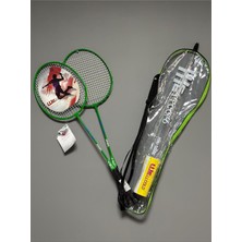 102LY Badminton Seti, 2 Adet Profesyonel Badminton Raketi, 3 Adet Badminton Topu, Yeşil, Çantalı