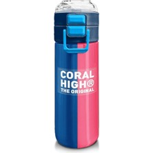 Erkek Çocuk 500 ml Okul ve Günlük Paslanmaz Çelik Termos - Mavi Pembe Renkli Çizgili - Sızdır