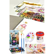 21 Renk Brons Sulu Boya 25X35 cm Telli Spralli Resim Defteri Resim Paleti Resim Fırçası Temizleme