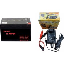 Pilsan Uyumlu Akülü Araç Için 12V 12AH 12 Volt 12 Amper Akü + 12 Volt Şarj Cihazı Adaptör