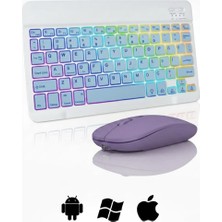 Rgb Tablet ve Telefonlar Için Türkçe Bluetooth Klavye ve Mouse Set - AL7815 Mor