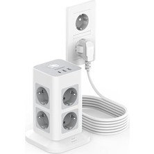 Uzatma Kablosu, 5m, Aşırı Gerilim Korumalı, 3 Usb'li ve 8 Bölmeli