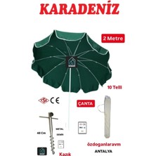 Karadeniz Plaj Balkon Kamp Şemsiyesi 2 Metre, 10 Telli, Yeşil, Metal Kazık ve Taşıma Çantası
