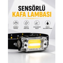 Sensör Kontrollü Şarjlı Beyaz LED Kafa Lambası ve El Feneri - Lisinya