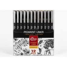 12'li Pigment Liner Teknik Çizim Kalemi Seti – Eskiz, Mimari Çizim ve Illüstrasyon Seti, Suya