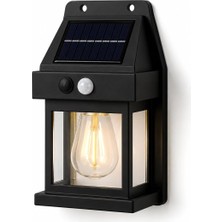 Güneş Enerjili Solar Duvar Lambası, Ampul Görünümlü Sıcak Işık, Hareket Sensörlü IP65 D�