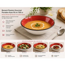 Bonami Passion Gourmet Porselen Kase 700 Cc, 1 Parça, Kırmızı Kenarlı, Çorba ve Sunum Kasesi
