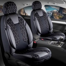 Fiat Brava Elx ile Uyumlu Lüx Deri Detaylı Oto Koltuk Kılıfı Ön Arka Takım Cyrus Siyah Beyaz