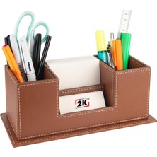 Masaüstü Deri Organizer Kalemlik 4 Gözlü Desktop Organizer Rainbow Vegan 10X12X25 Cm. Taba