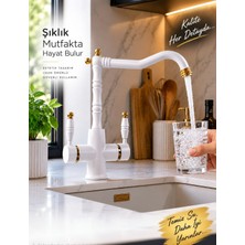 VİTKARSU ARMATÜR Rustik Model Arıtma Çıkışlı  - ( 3 yollu )  Mutfak Eviye Bataryası - Beyaz