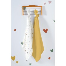 Pamuklu Müslin Örtü 2'li Set Çok Renkli 75X75 cm Çok Amaçlı Bebek Love Desenli