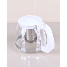 1500 ml Borosilikat Süzgeçli Cam Çaydanlık Bitki ve Çay Demliği Beyaz Saplı Kettle ve Ç