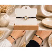 Bymiel Ç Harfli Siyah Ipli Ayarlanabilir Bileklik Gold Renk Yuvarlak Harf Detaylı Unisex Model