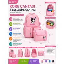 Trendol Fashion Life Kore Çantası ve Beslenme Çantası Seti Pembe Kız Çocuk Okul Çantası Labubu Desenli Sırt Çantası