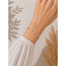 Bymiel Kadın Prenses Kesim Zirkon Taşlı Rose Gold Renk Çelik Bileklik Ayarlanabilir