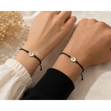 Bymiel Kadın Erkek Unisex Siyah Ipli Y Harfli Gold Detaylı Ayarlanabilir Bileklik