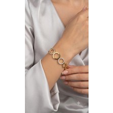 Bymiel Gold Geometrik Halka Detaylı Zirkon Taşlı Çelik Kelepçe Bileklik – Kadın Paslanmaz Çelik Bileklik