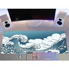 Xxl Büyük Oyuncu Mouse Pad - 90X40 Cm, Mavi Dalga Deseni