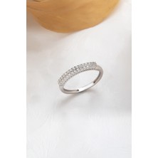 Ensom Gold 14 Ayar Altın Yarımtur Çift Sıra Taşlı Yüzük