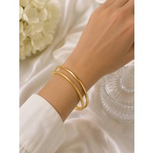 Bymiel Gold Ince Çelik Kelepçe Bileklik – Minimalist Şık Kadın Bileklik (2'li Seçenek)