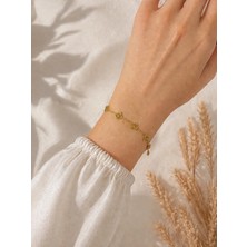 Bymiel Kadın Minimal Çiçek Figürlü Gold Renk Paslanmaz Çelik Bileklik Ayarlanabilir