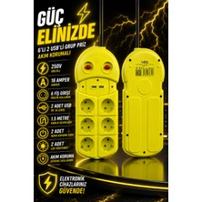 Belirtilmemiş 6'lı Grup Priz 2 Usb'li 1.5 Metre Akım Korumalı Çift Anahtarlı Uzatma Kablosu 16A 250V Ev Ofis