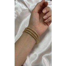 Bymiel Gold Burgu Desenli Ince Kelepçe Bileklik 3'lü Kombin Kadın Bileklik Seti