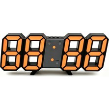 Silabor Dekoratif Dijital LED Masa Duvar Saati 3D Dijital Saat Çalar Saat LED Elektronik Saat Siyah Kasa Turuncu Işık