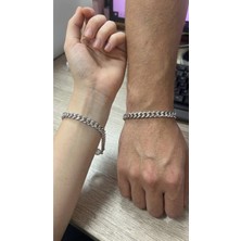 Bymiel 316L Paslanmaz Çelik Gümüş Renk Kalın Gurmet Zincir Unisex Bileklik