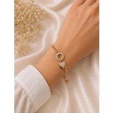 Bymiel Rose Gold Renk Kalp Figürlü Zirkon Taşlı Çelik Bileklik – Kadın Zincir Bileklik
