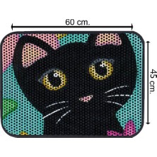 Glipet Kedi Tuvalet Önü Elekli Paspas Bıyıklı Black 60X45 cm