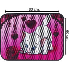 Glipet Kedi Tuvalet Önü Elekli Paspas Pembe Kedi 80X60 cm