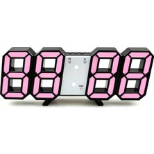 Silabor Dekoratif Dijital LED Masa Duvar Saati 3D Dijital Saat Çalar Saat LED Elektronik Saat Siyah Kasa Pembe Işık
