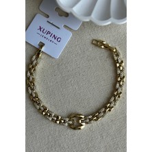 Bymiel Xuping 14K Geçmeli Zincir Taşlı Kadın Bileklik – 17+2 cm | Altın Renk Kararmaz Xuping Takı