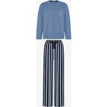 Penti Erkek Steel Blue Çizgili Pantolon Uzun Kollu Pijama Takımı
