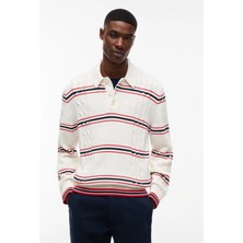 Tommy Jeans Beyaz Erkek Oversized Çizgili Kazak DM0DM23212YBH Tjm Reg Strıpe Cable