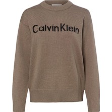 Calvin Klein Jeans Vizon Kadın Bisiklet Yaka Logo Baskılı Kazak LV044G313GTS7