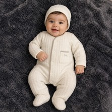 Mummys Love Erkek Bebek Kruvaze Yaka Tulum ve Bere - Ekru
