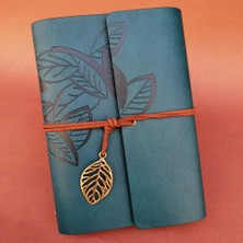 Meks Defter Deri Yaprak Desenli Petrol Mavisi