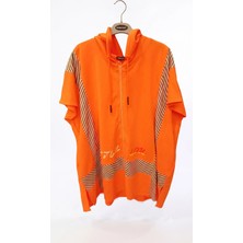 DARKWIN Kadın Neon Kapüşonlu Çizgi Detaylı Oversize Fermuarlı Sweatshirt