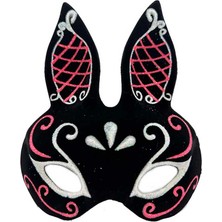 Meks Maske Siyah Renk Kırmızı Beyaz Simli Siyah Süet Kaplama Tavşan Si 18X16 cm