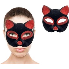 Meks Maske Siyah Renk Kırmızı Simli Süet Kaplama Kedi Si 18X14 cm