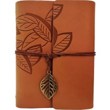 Meks 18.5 cm Eskitme Görünümlü Defter Deri Yaprak Desenli