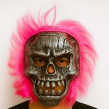Meks Maske Wild Skull Gümüş Kafatası Pembe Saçlı Iskelet