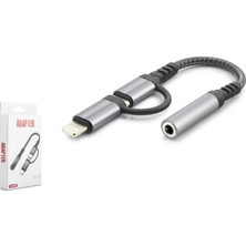 Meks Type C + Lightning To 3.5 mm Dişi Ses Kablosu Siyah