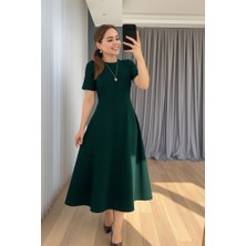 paris store Kadın Kısa Kollu Bisiklet Yaka Maksi Boy Ithal Krep Elbise