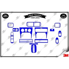 FD Damla Etiket Seat Toledo 1999-2004 Torpido Konsol Trim Göğüs Maun Kaplama Set 14 Parça Mavi