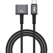 Bix BXM3C 140W Type-C To Magsafe 3 Macbook Pro ve Macbook Air 13″ 14″ 16″ M1 M2 Uyumlu Pd 3.1 Manyetik Örgülü Hızlı Şarj Kablosu 2 Metre