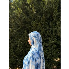 Açık Mavi Çiçek Desenli Şal