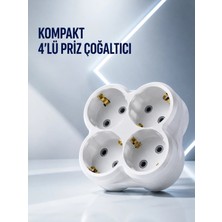 Epilons Duvar Tipi Priz Çoğaltıcı 4 Çıkışlı Kablosuz Kompakt Priz Adaptörü